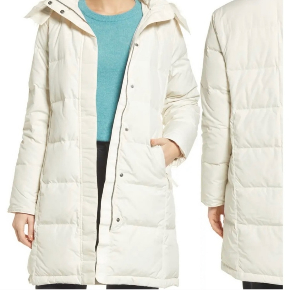 LL Bean Long Down Puffer Coat Faux Fur Hoodie Snow Jacket Detachable Insulated
